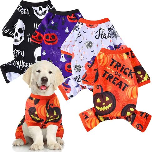 4 Pack Halloween Dog Pajamas Holiday Clothes Dog Costumes for Halloween Dog Apparel Jumpsuit Pumpkin Skull Ghost Witch Halloween Dog Costume for Puppy Dog Cat Halloween Cosplay (Small) in Saudi Arabia