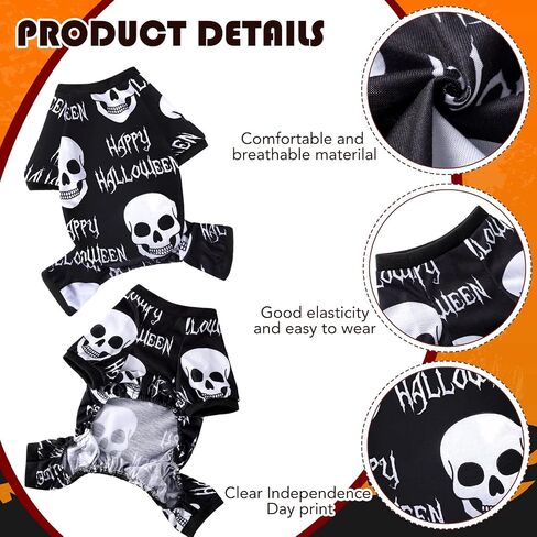 4 Pack Halloween Dog Pajamas Holiday Clothes Dog Costumes for Halloween Dog Apparel Jumpsuit Pumpkin Skull Ghost Witch Halloween Dog Costume for Puppy Dog Cat Halloween Cosplay (Small) in Saudi Arabia