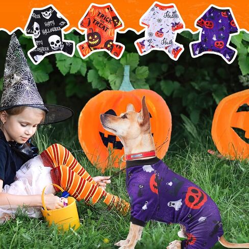 4 Pack Halloween Dog Pajamas Holiday Clothes Dog Costumes for Halloween Dog Apparel Jumpsuit Pumpkin Skull Ghost Witch Halloween Dog Costume for Puppy Dog Cat Halloween Cosplay (Small) in Saudi Arabia