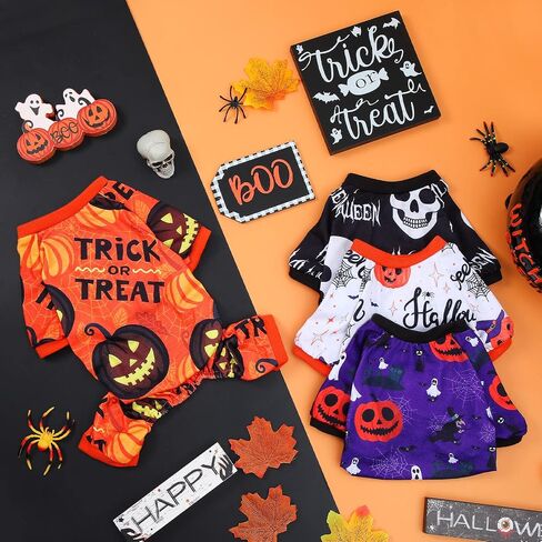 4 Pack Halloween Dog Pajamas Holiday Clothes Dog Costumes for Halloween Dog Apparel Jumpsuit Pumpkin Skull Ghost Witch Halloween Dog Costume for Puppy Dog Cat Halloween Cosplay (Small) in Saudi Arabia