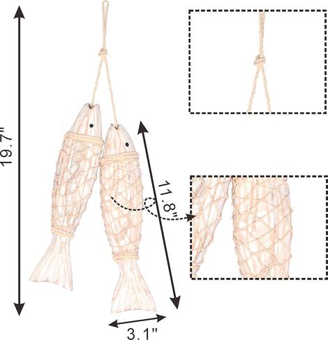 ديكور حائط خشبي بتصميم سمكة خشبية عتيقة للتعليق على الحائط، ديكور داخلي للمنزل والشاطئ، ديكور بحري، ديكورات اسماك خشبية للمنزل البحري، زينة معلقة على الحائط in Kuwait