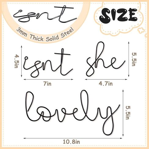 Yaocom Isn't She Lovely Sign Wire Word Sign ديكور جدار المنزل ديكورات غرفة الحضانة ديكور جدار معلق للفتيات غرفة نوم الحمام غرفة الملابس لوازم الحفلات جدار فني أسود in Kuwait