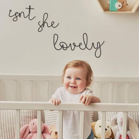 Yaocom Isn't She Lovely Sign Wire Word Sign ديكور جدار المنزل ديكورات غرفة الحضانة ديكور جدار معلق للفتيات غرفة نوم الحمام غرفة الملابس لوازم الحفلات جدار فني أسود in Kuwait
