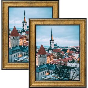 مركز لوحة السجادة، إطار صورة عتيق مقاس 11 × 14، طراز عتيق ذهبي بني وبرونزي داكن، مطفي حتى 8 × 10 - حصيرة بيضاء - زجاج مقسى in Kuwait