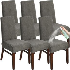 KELUINA Chair Covers for Dining Room Set of 2/4/6, Stretch Jacquard Dining Chair Slipcover Covers, Removable Washable Waterproof Chair Covers (Sand,4 Pieces)