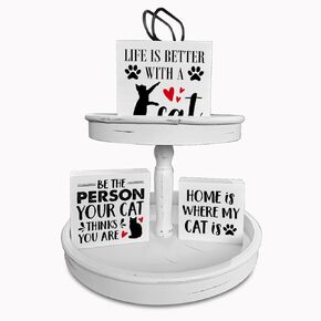 علامات صندوق خشبي للقطط، 3 قطع، موضوع القط، صينية متدرجة، علامات خشبية، ديكور، علامات خشبية، مجموعة من قطع الطاولة المركزية، ديكور المزرعة لمكتب الرف المنزلي in Kuwait