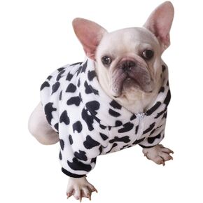 أزياء الهالوين للكلاب من ديدوج، سترة بقلنسوة ناعمة ودافئة من الفلانيل للكلاب، معطف بيجامة لطيف مرقط على شكل بقرة للهالوين للكلاب الصغيرة، أبيض، مقاس XL in Kuwait