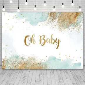 Sendy 7x5ft Oh Baby Backdrop for Boys Watercolor Pastel Photography Background Green Clouds Gold Glitter Baby Shower Party Decorations Cake Table Banner Supplies Photo Studio Props in Kuwait