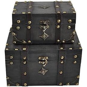POWER UNICO FLOWER 2 pcs/Set Vintage Handmade Storage Box - Vintage Wooden Storage Box Antique Style Jewelry Organizer for Wardrobe Jewerly Box Trinket Box Decorative Box (301-Combo1) in Kuwait