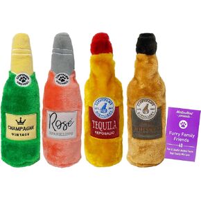 مجموعة هدايا المشروبات للبالغين من Zippy Paws Happy Hour Crusherz الكبيرة التي تصدر أصواتًا - (1) لكل منها: الويسكي والورد والشمبانيا والتكيلا (11 بوصة) - بالإضافة إلى حزمة كتيب حقائق الحيوانات الممتعة in Kuwait