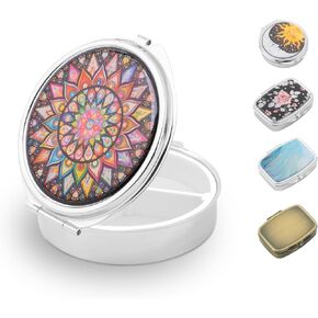 Small Pill Box for Purse, Portable Pill Organizer for Medicine Fish Oils Vitamins, Metal Cute Travel Purse Pocket Pill Case Container Holder (Rectangle Vintage)