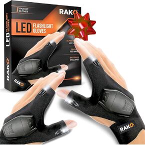 قفازات مصباح LED فائق السطوع من RAK مع بطاريات AAA - هدايا عيد الميلاد للرجال - أداة للأب للرجال، أو العامل الماهر، أو الأب/الأب، أو الزوج، أو المرأة in Kuwait