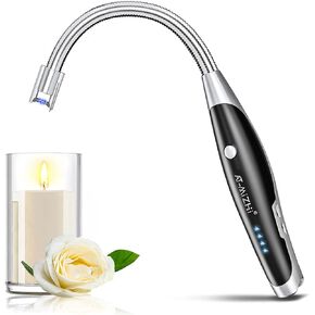Candle Lighter, AT-Mizhi Electric Lighter Rechargeable Long Lighter, USB Lighter Plasma Arc with LED Flashlight Battery Display, Electronic Rechargeable Long Neck Lighter for Candles, Camping BBQ