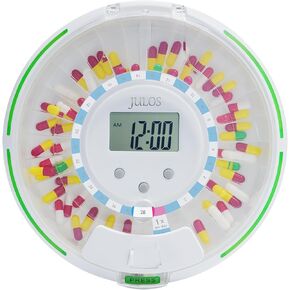 Automatic Pill Dispenser with Safety Lock, Flashing Light, Sound, Alarm, 28-Day Electronic Medication Dispenser for Vitamins and Tablets Up 6 Times/Day, Easy Read Display, Clear Lid