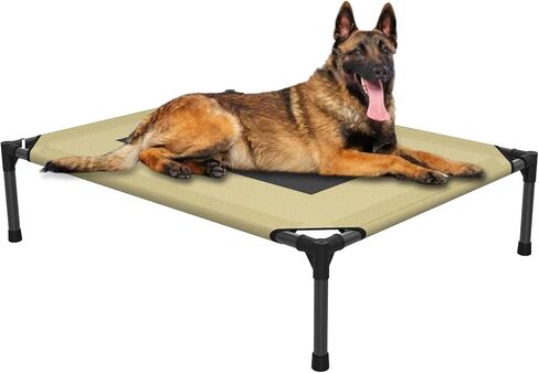 سرير كلب مرتفع من FIOCCO - سرير كلب عالي التحمل، سرير كلب مرتفع قابل للغسل مع شبكة مقاومة للمضغ وإطار معدني، سرير كلب محمول للاستخدام في الهواء الطلق، أسرة مهود للكلاب المتوسطة، شبكة خضراء/سوداء in Kuwait