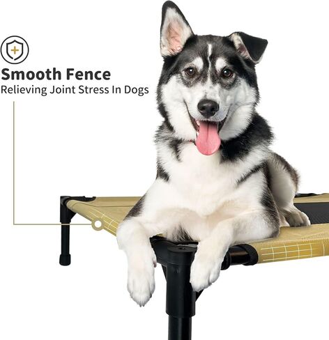 سرير كلب مرتفع من FIOCCO - سرير كلب عالي التحمل، سرير كلب مرتفع قابل للغسل مع شبكة مقاومة للمضغ وإطار معدني، سرير كلب محمول للاستخدام في الهواء الطلق، أسرة مهود للكلاب المتوسطة، شبكة خضراء/سوداء in Kuwait