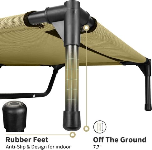 سرير كلب مرتفع من FIOCCO - سرير كلب عالي التحمل، سرير كلب مرتفع قابل للغسل مع شبكة مقاومة للمضغ وإطار معدني، سرير كلب محمول للاستخدام في الهواء الطلق، أسرة مهود للكلاب المتوسطة، شبكة خضراء/سوداء in Kuwait