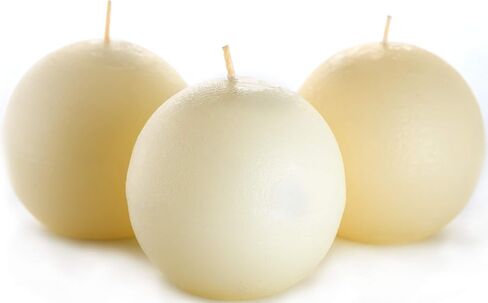 Set of 3 Sphere Ball Candles 3" Unscented Handpoured for Weddings, Home Decoration, Church, Restaurant, Spa, Smokeless Cotton Wick - Ivory in Saudi Arabia