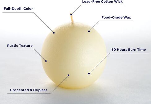 Set of 3 Sphere Ball Candles 3" Unscented Handpoured for Weddings, Home Decoration, Church, Restaurant, Spa, Smokeless Cotton Wick - Ivory in Saudi Arabia
