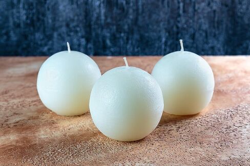 Set of 3 Sphere Ball Candles 3" Unscented Handpoured for Weddings, Home Decoration, Church, Restaurant, Spa, Smokeless Cotton Wick - Ivory in Saudi Arabia