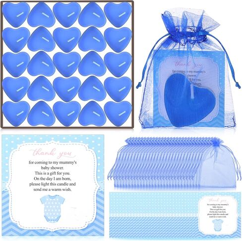 Threlaco 50 Sets Baby Shower Favors Include 50 Pcs Valentine's Day Heart Shaped Tealight for Guests Baby Shower Candles Tealight with 50 Pcs Thank Cards and 100 Pcs Gift Bags for Gender Reveal, Pink in Kuwait