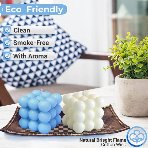 Aesthetic Candles - Vibrant Bubble Candle, Perfect for Women and Girls Who Appreciate Cute Decor - Pack of Bubble Candles (1Pcs White + 1Pcs Blue) in Saudi Arabia