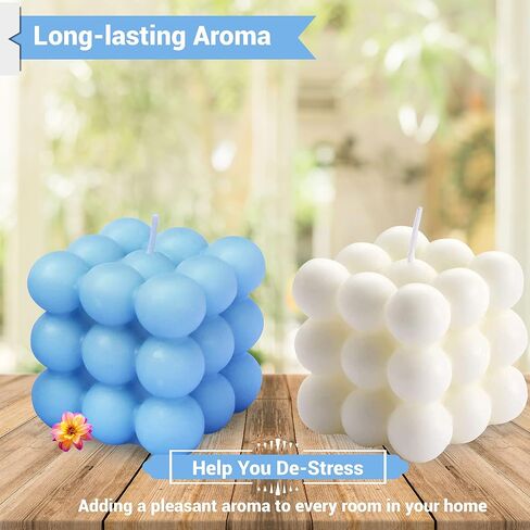 Aesthetic Candles - Vibrant Bubble Candle, Perfect for Women and Girls Who Appreciate Cute Decor - Pack of Bubble Candles (1Pcs White + 1Pcs Blue) in Saudi Arabia