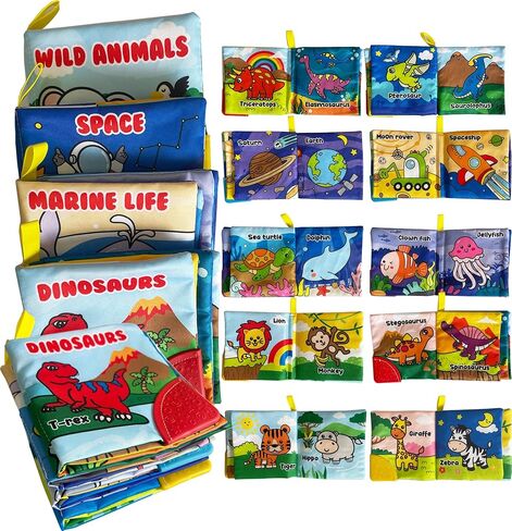 لعبة كتاب الأطفال من القماش الناعم من أمينفن، كتاب تعلم الأطفال من القماش الملون (عبوة من 4 قطع)، صوت مجعد باللمس والملمس، لعبة تعليمية مبكرة، هدية للأطفال الرضع والأطفال الصغار in Kuwait