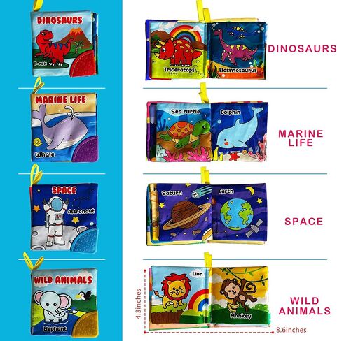 لعبة كتاب الأطفال من القماش الناعم من أمينفن، كتاب تعلم الأطفال من القماش الملون (عبوة من 4 قطع)، صوت مجعد باللمس والملمس، لعبة تعليمية مبكرة، هدية للأطفال الرضع والأطفال الصغار in Kuwait