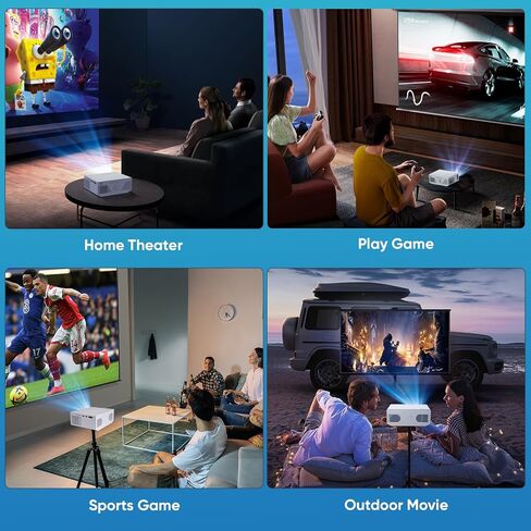 جهاز عرض مع واي فاي وبلوتوث، جهاز عرض Wielio 500 ANSI Native 1080P 15000 Lumen 4K جهاز عرض فيديو محمول للمنزل في الهواء الطلق متوافق مع هاتف Iphone Android/TV Stick/PS5/PC/Laptop in Kuwait