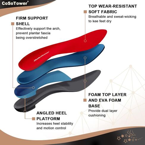 CoSoTower Arch Support Insoles for Plantar Fasciitis Relief, Over Pronation Insoles, Orthotic Inserts for Women and Men, Shoe Insoles for High Arch, Flat Feet, Foot Pain in Saudi Arabia