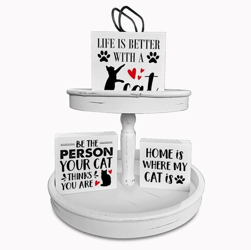 علامات صندوق خشبي للقطط، 3 قطع، موضوع القط، صينية متدرجة، علامات خشبية، ديكور، علامات خشبية، مجموعة من قطع الطاولة المركزية، ديكور المزرعة لمكتب الرف المنزلي in Kuwait