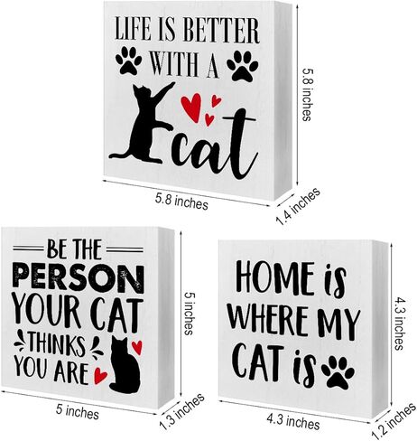 علامات صندوق خشبي للقطط، 3 قطع، موضوع القط، صينية متدرجة، علامات خشبية، ديكور، علامات خشبية، مجموعة من قطع الطاولة المركزية، ديكور المزرعة لمكتب الرف المنزلي in Kuwait