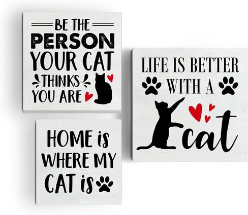 علامات صندوق خشبي للقطط، 3 قطع، موضوع القط، صينية متدرجة، علامات خشبية، ديكور، علامات خشبية، مجموعة من قطع الطاولة المركزية، ديكور المزرعة لمكتب الرف المنزلي in Kuwait