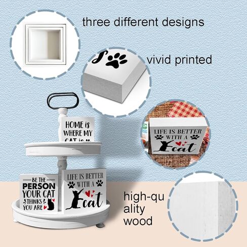 علامات صندوق خشبي للقطط، 3 قطع، موضوع القط، صينية متدرجة، علامات خشبية، ديكور، علامات خشبية، مجموعة من قطع الطاولة المركزية، ديكور المزرعة لمكتب الرف المنزلي in Kuwait