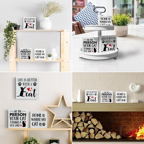 علامات صندوق خشبي للقطط، 3 قطع، موضوع القط، صينية متدرجة، علامات خشبية، ديكور، علامات خشبية، مجموعة من قطع الطاولة المركزية، ديكور المزرعة لمكتب الرف المنزلي in Kuwait