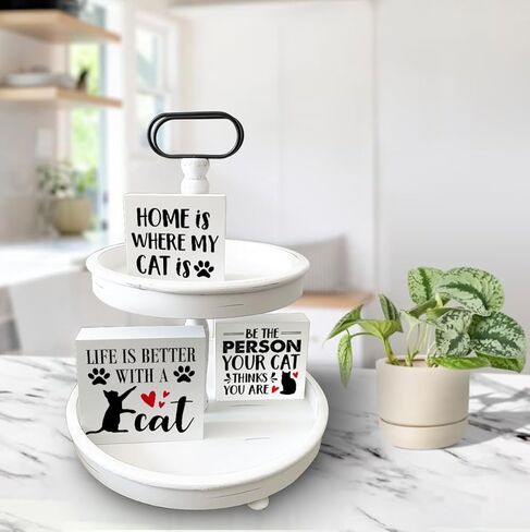 علامات صندوق خشبي للقطط، 3 قطع، موضوع القط، صينية متدرجة، علامات خشبية، ديكور، علامات خشبية، مجموعة من قطع الطاولة المركزية، ديكور المزرعة لمكتب الرف المنزلي in Kuwait