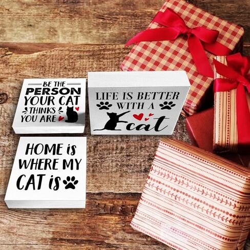 علامات صندوق خشبي للقطط، 3 قطع، موضوع القط، صينية متدرجة، علامات خشبية، ديكور، علامات خشبية، مجموعة من قطع الطاولة المركزية، ديكور المزرعة لمكتب الرف المنزلي in Kuwait