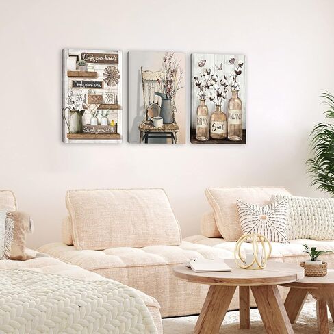 TIHUSAGO Farmhouse Bathroom Kitchen Wall Decor - Rules Art, Vintage Canvas Prints Humorous Quotes Pictures for Bathroom Decor, Framed Artwork Rustic Home 12''x18''x3Pcs, Bathroom Artwork - 01 in Saudi Arabia