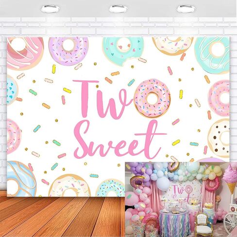 Avezano Two Sweet Donut Birthday Backdrop Sweet Donut Second Birthday Party Background Sprinkles Donut Themed Birthday Party Decorations Backdrops for Girls (5x3) in Saudi Arabia