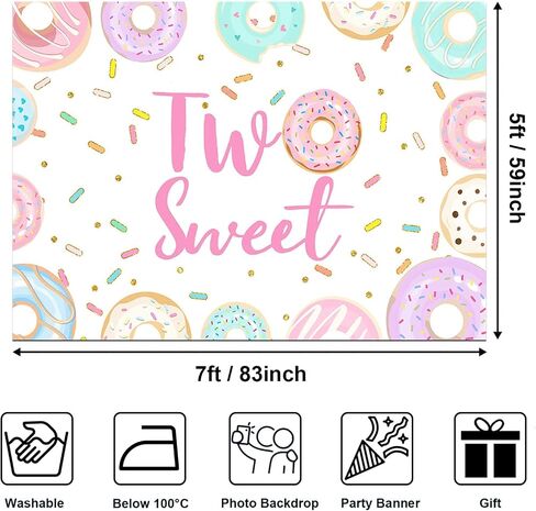 Avezano Two Sweet Donut Birthday Backdrop Sweet Donut Second Birthday Party Background Sprinkles Donut Themed Birthday Party Decorations Backdrops for Girls (5x3) in Saudi Arabia