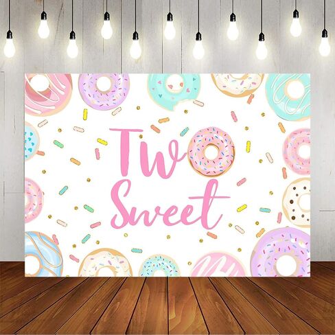 Avezano Two Sweet Donut Birthday Backdrop Sweet Donut Second Birthday Party Background Sprinkles Donut Themed Birthday Party Decorations Backdrops for Girls (5x3) in Saudi Arabia