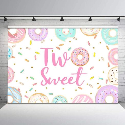 Avezano Two Sweet Donut Birthday Backdrop Sweet Donut Second Birthday Party Background Sprinkles Donut Themed Birthday Party Decorations Backdrops for Girls (5x3) in Saudi Arabia