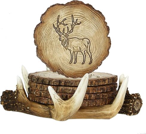 قواعد قواعد اكواب الغزلان قرن الوعل من نيوسسباركل، ديكور الغزلان الريفية، مجموعة من 4 قواعد اكواب للمقصورة الخارجية، هدايا للصياد، 4 انش in Kuwait