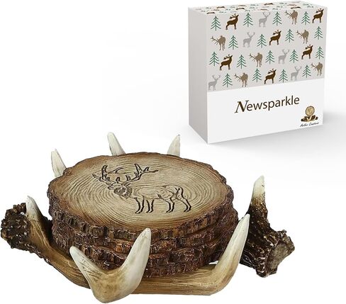 قواعد قواعد اكواب الغزلان قرن الوعل من نيوسسباركل، ديكور الغزلان الريفية، مجموعة من 4 قواعد اكواب للمقصورة الخارجية، هدايا للصياد، 4 انش in Kuwait