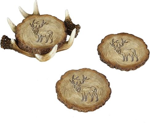 قواعد قواعد اكواب الغزلان قرن الوعل من نيوسسباركل، ديكور الغزلان الريفية، مجموعة من 4 قواعد اكواب للمقصورة الخارجية، هدايا للصياد، 4 انش in Kuwait