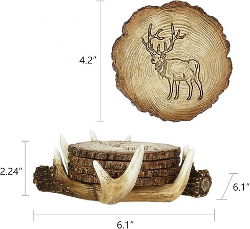 قواعد قواعد اكواب الغزلان قرن الوعل من نيوسسباركل، ديكور الغزلان الريفية، مجموعة من 4 قواعد اكواب للمقصورة الخارجية، هدايا للصياد، 4 انش in Kuwait