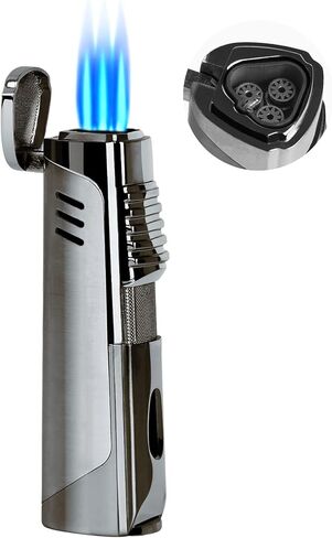 ولاعة سيجار RONXS، ولاعة سيجار ثلاثية اللهب مع لكمة، ولاعة بوتان بجيب مقاوم للرياح قابلة لإعادة الملء، هدية مثالية للأب الرجالي (غاز البوتان غير متضمن) in Kuwait