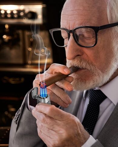 ولاعة سيجار RONXS، ولاعة سيجار ثلاثية اللهب مع لكمة، ولاعة بوتان بجيب مقاوم للرياح قابلة لإعادة الملء، هدية مثالية للأب الرجالي (غاز البوتان غير متضمن) in Kuwait