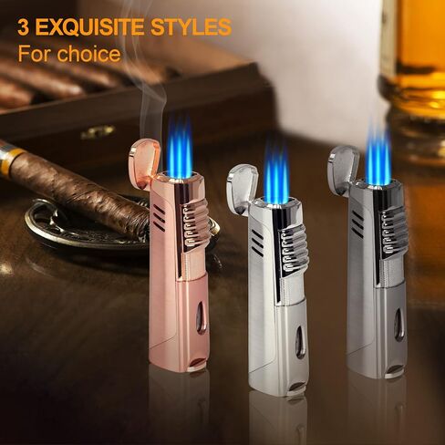 ولاعة سيجار RONXS، ولاعة سيجار ثلاثية اللهب مع لكمة، ولاعة بوتان بجيب مقاوم للرياح قابلة لإعادة الملء، هدية مثالية للأب الرجالي (غاز البوتان غير متضمن) in Kuwait